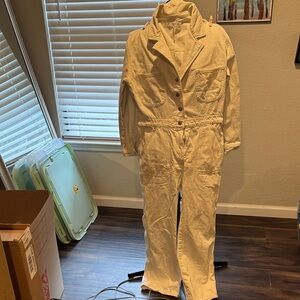 Cream Denim Utility Jumpsuit
